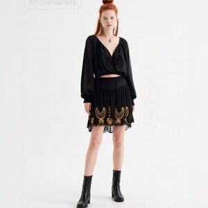 Free People Black Mini Skirt with Gold Sequins Accents
